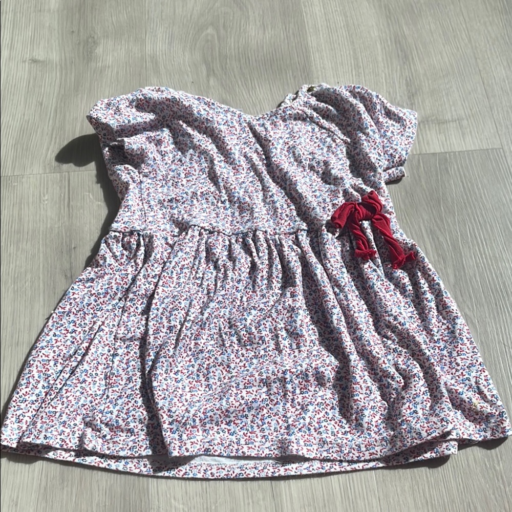 Petit Bateau Floral Kids Dress with Red Bow